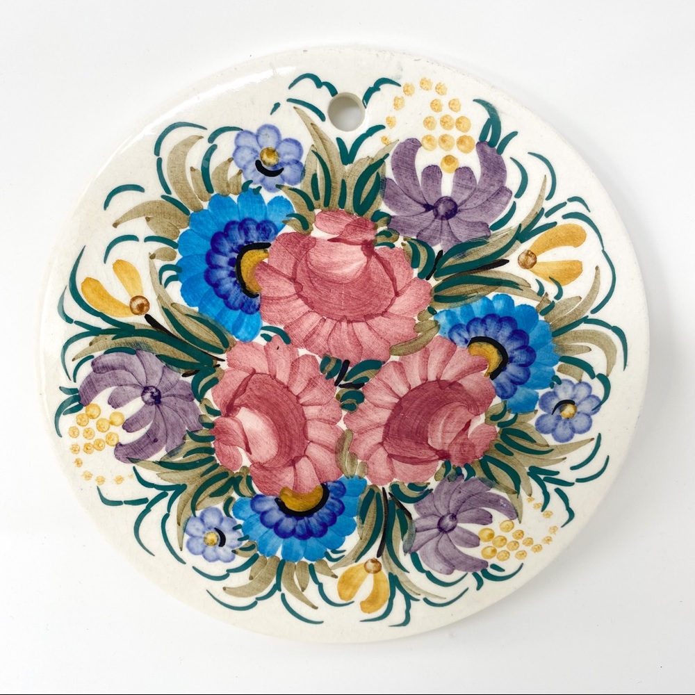 Vintage ZF Kolo Poland Ceramic Floral Hangable Trivet